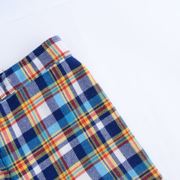 70's Inspired Yellow &  Blue Checker Print Wide Leg Pants - Picture 9 of 14